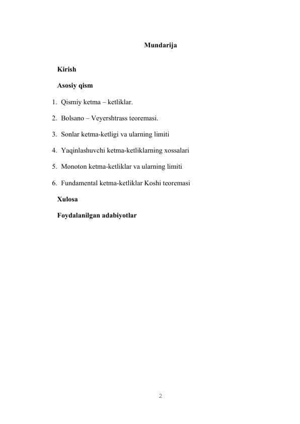Qismiy va fundamental ketma-ketliklar