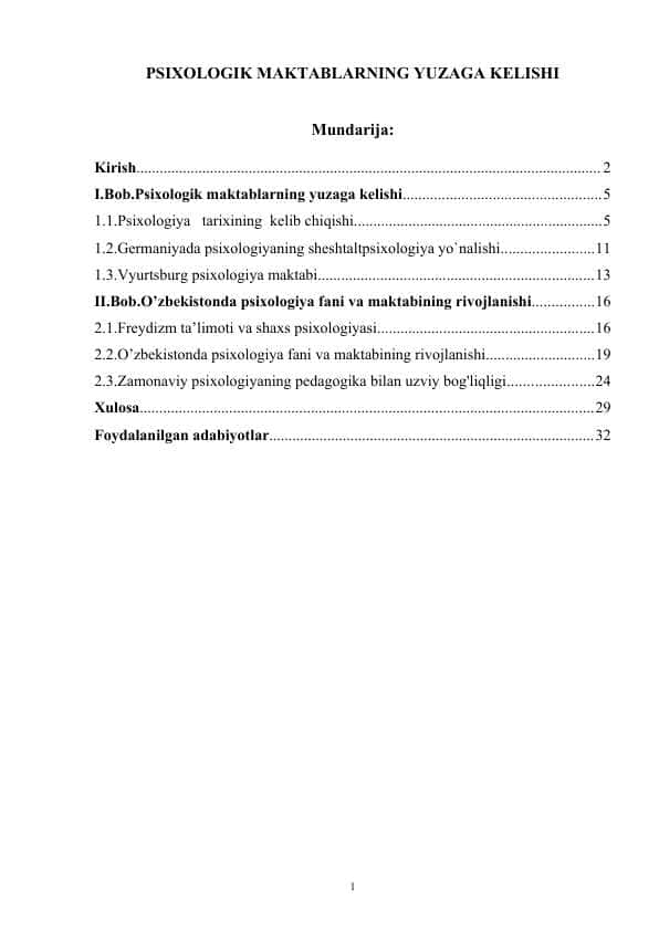 PSIXOLOGIK MAKTABLARNING YUZAGA KELISHI