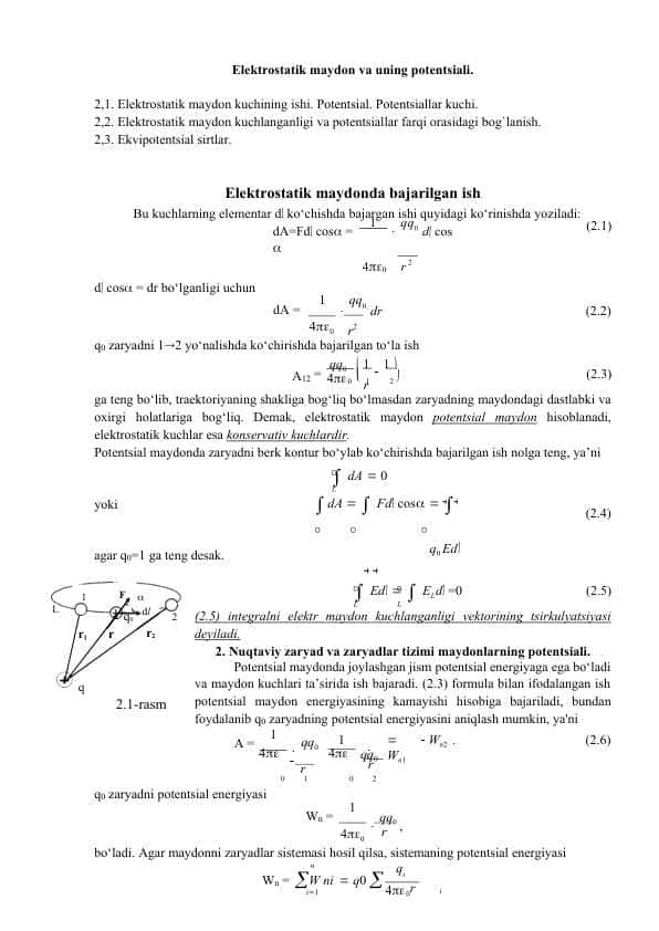 Elektrostatik maydon va uning potentsiali