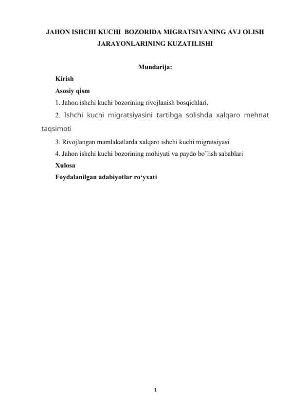 JAHON ISHCHI KUCHI BOZORIDA MIGRATSIYANING AVJ OLISH JARAYONLARINING KUZATILISHI