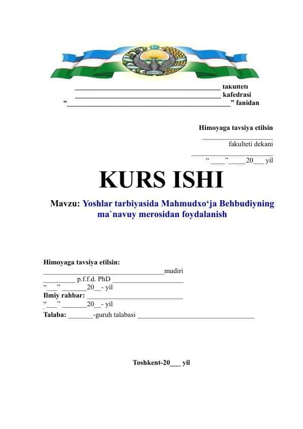 Yoshlar tarbiyasida Mahmudxo’ja Behbudiyning ma’navuy merosidan foydalanish
