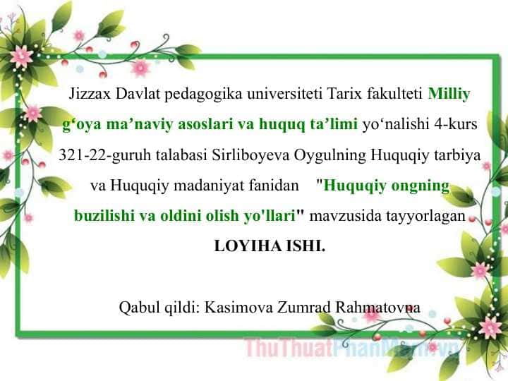 Huquqiy ongning buzilishi va oldini olish yo'llari