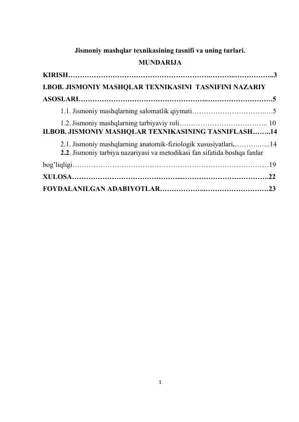 Jismoniy mashqlar texnikasining tasnifi va uning turlari