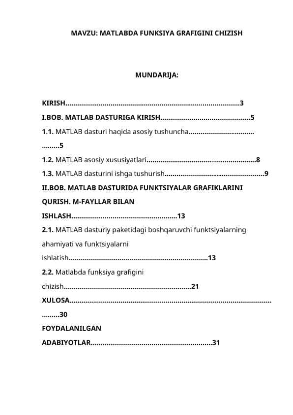 MATLABDA FUNKSIYA GRAFIGINI CHIZISH