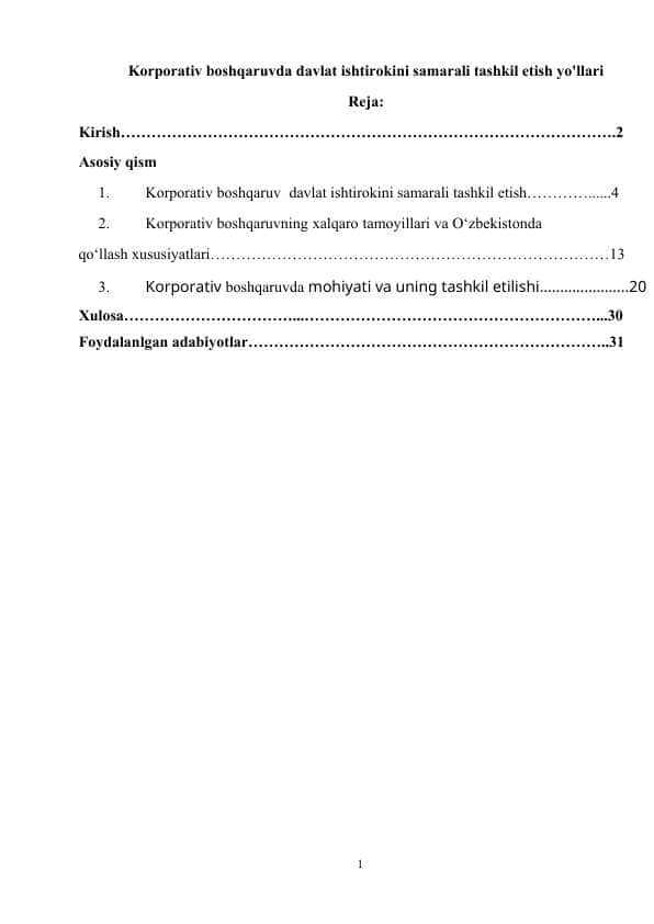 Korporativ boshqaruvda davlat ishtirokini samarali tashkil etish yo'llari