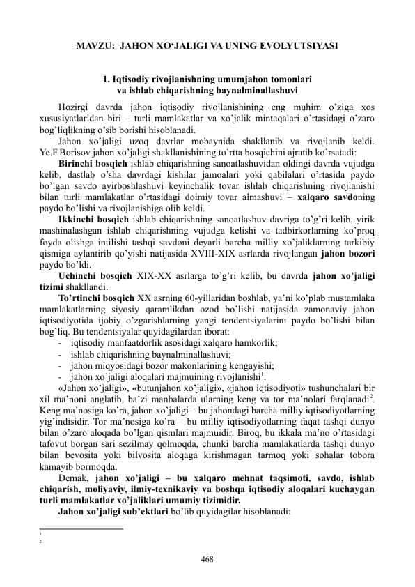 JAHON XO‘JALIGI VA UNING EVOLYUTSIYASI
