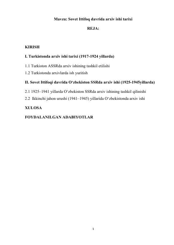 Sovet Ittifoq davrida arxiv ishi tarixi