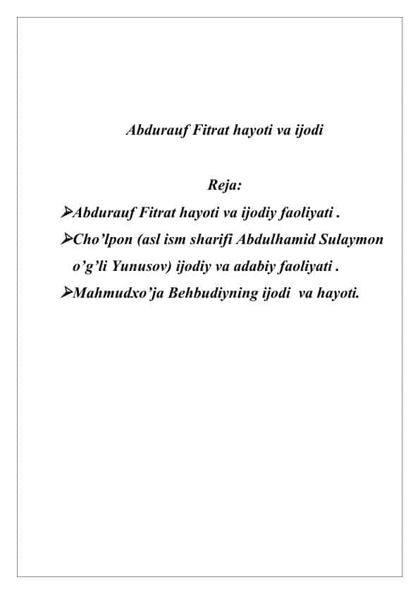 Abdurauf Fitrat hayoti va ijodi