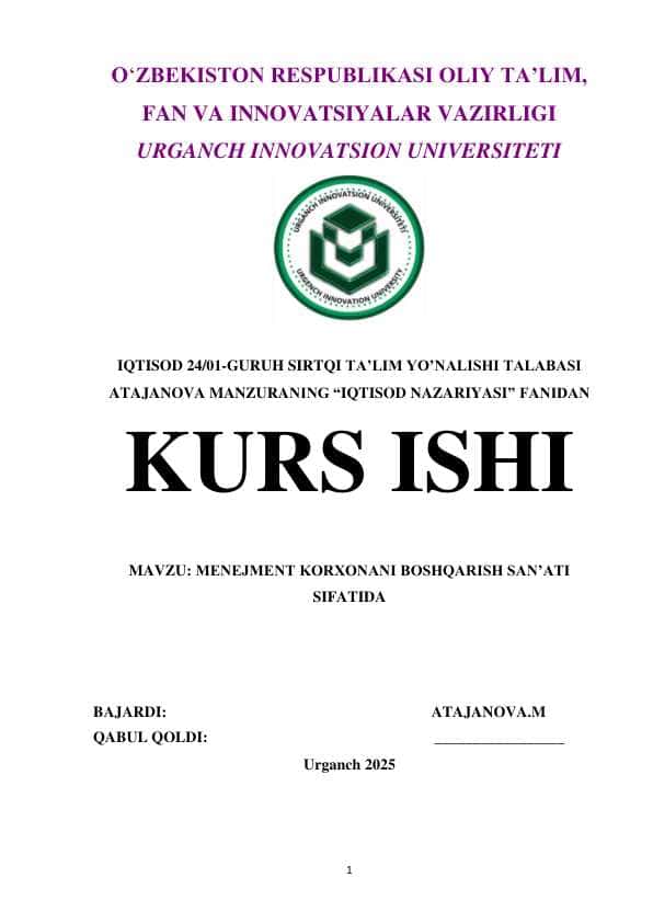 MENEJMENT KORXONANI BOSHQARISH SANʼATI SIFATIDA.2