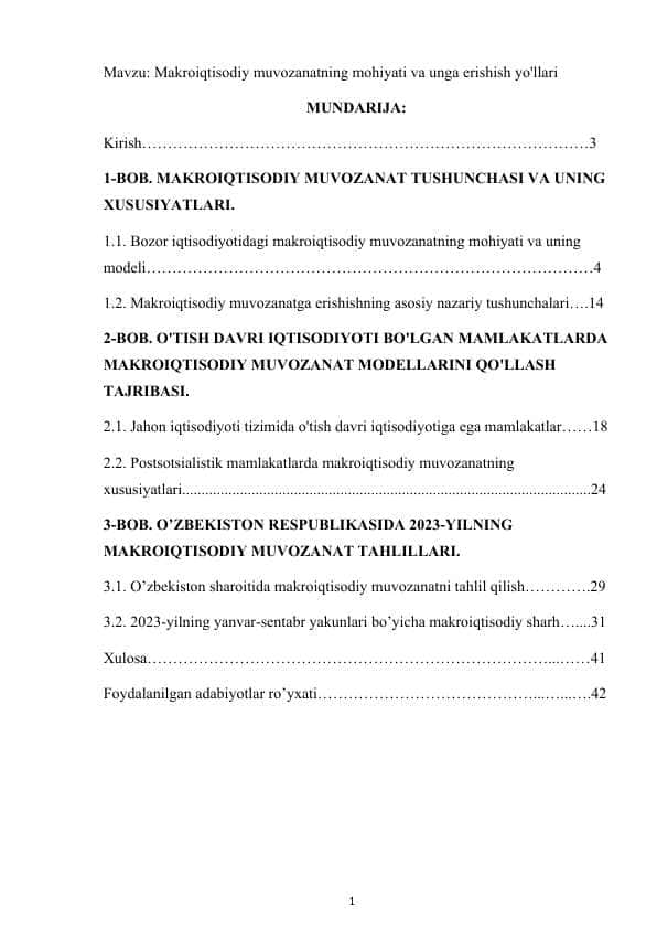 Makroiqtisodiy muvozanatning mohiyati va unga erishish yo'llari