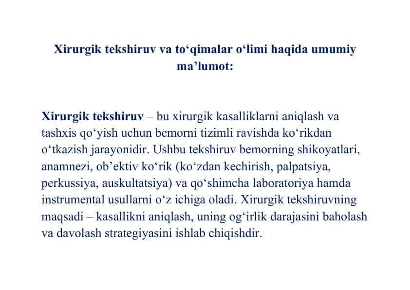 Xirurgik tekshiruv va to‘qimalar o‘limi (nekroz) haqida umumiy ma’lumot