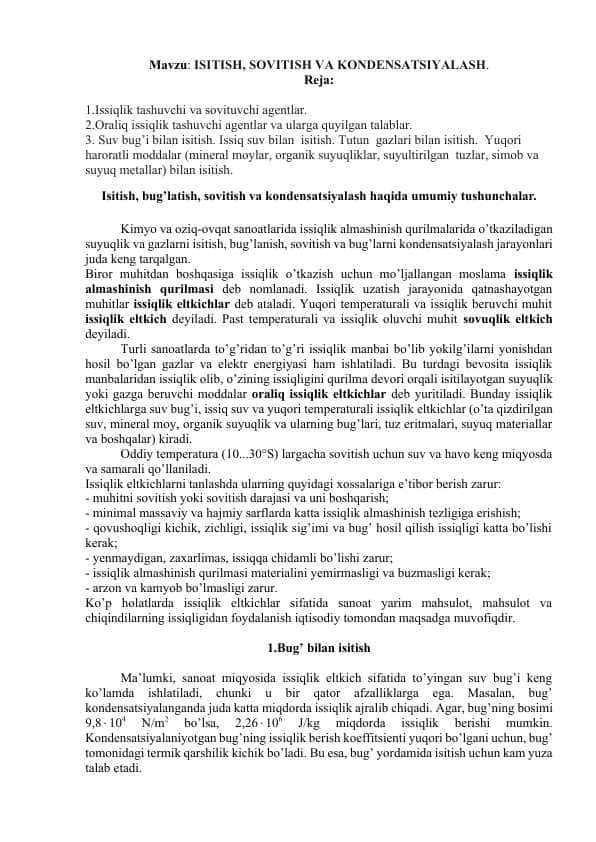 ISITISH, SOVITISH VA KONDENSATSIYALASH
