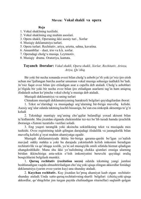 Vokal shakli va opеra