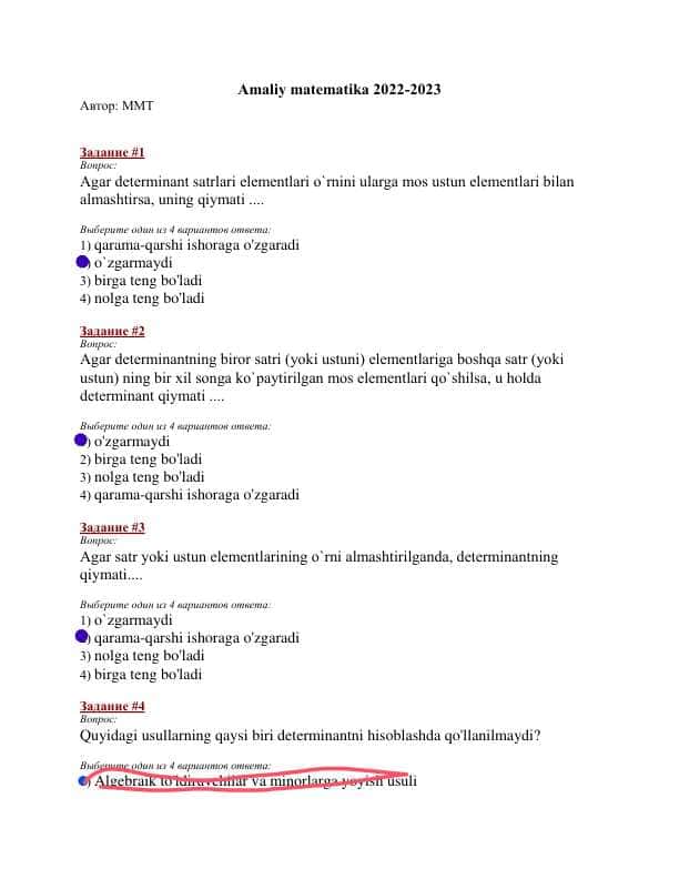 Amaliy matematika 110 ta savol javobi bilan