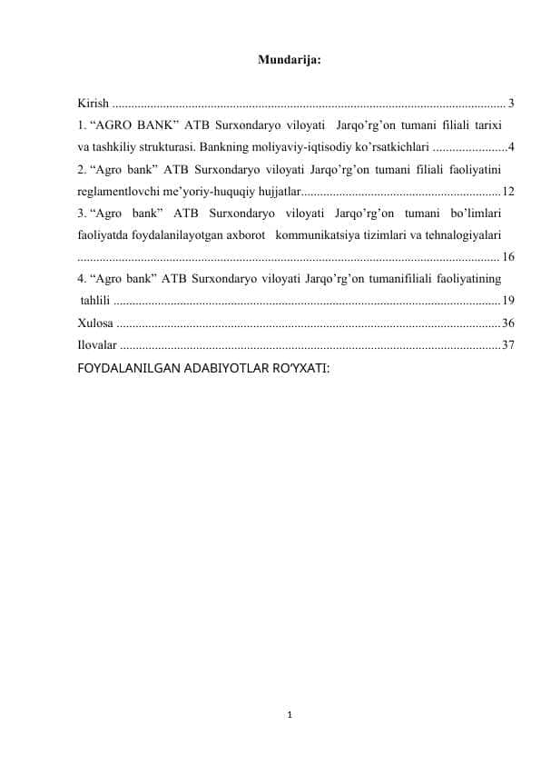 Agro bank amaliyot hisoboti Jarqo’rg’on tumani