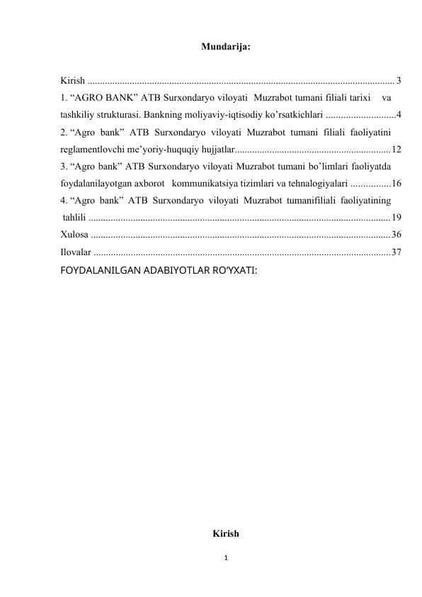 Agro bank amaliyot hisoboti Muzrabot tumani
