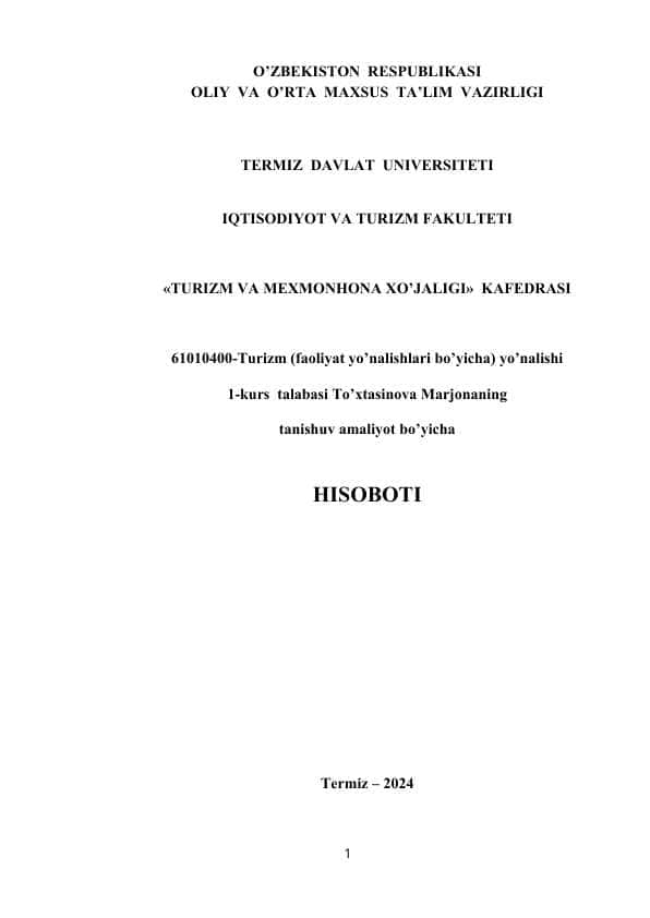 amaliyot hisoboti Surxon mehmonxonasi Termiz shahri