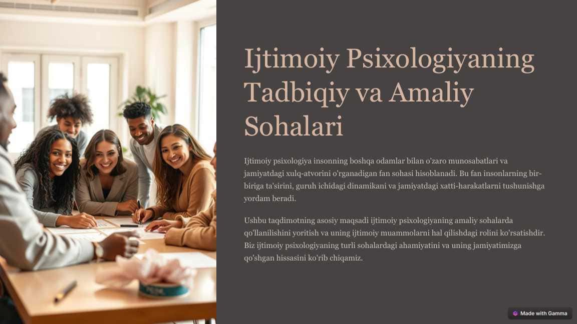 Ijtimoiy Psixologiyaning Tadbiqiy va Amaliy Sohalari