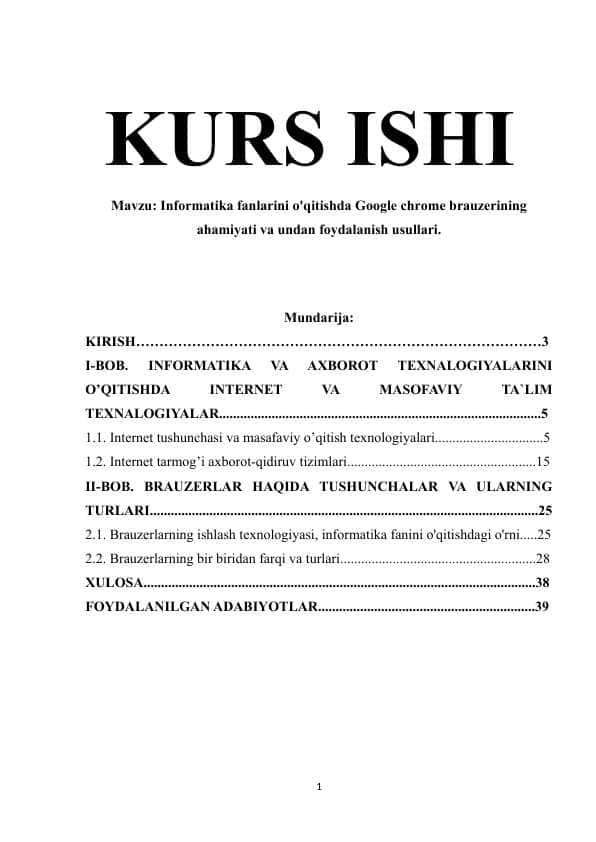 Informatika fanlarini o'qitishda Google chrome brauzerining ahamiyati va undan foydalanish usullari