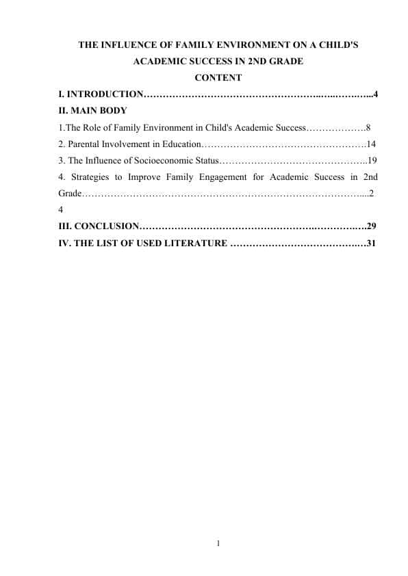 THE INFLUENCE OF FAMILY ENVIRONMENT ON A CHILD'S ACADEMIC SUCCESS IN 2ND GRADE