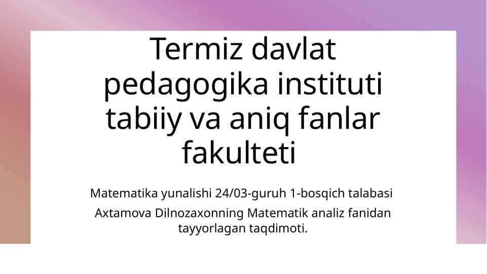 Bolsano-Koshining birinchi teoremasiva uni tenglamalarini yechish tadbiqi. Bolsano-Koshining ikkinchi teoremasiva uning yordamida tesakari funksiyani mavjudligini isbotlash.Funksiyaning chigaralaganligini haqida Veyershtressning birinchi va ikkinchi teoremalari