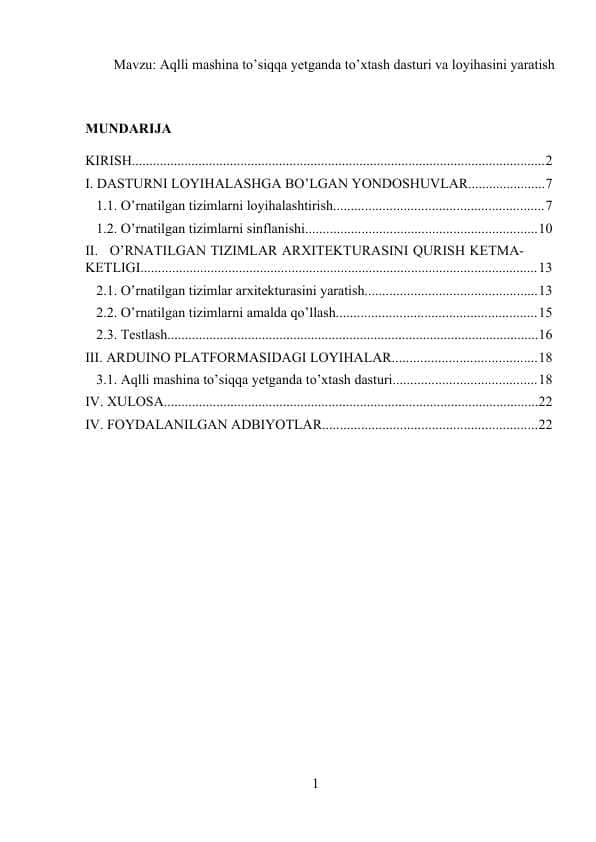 Aqlli mashina to’siqqa yetganda to’xtash dasturi va loyihasini yaratish