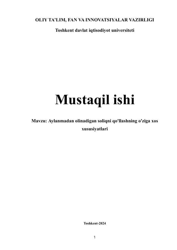 Aylanmadan olinadigan soliqni qo'llashning o'ziga xos xususiyatlari