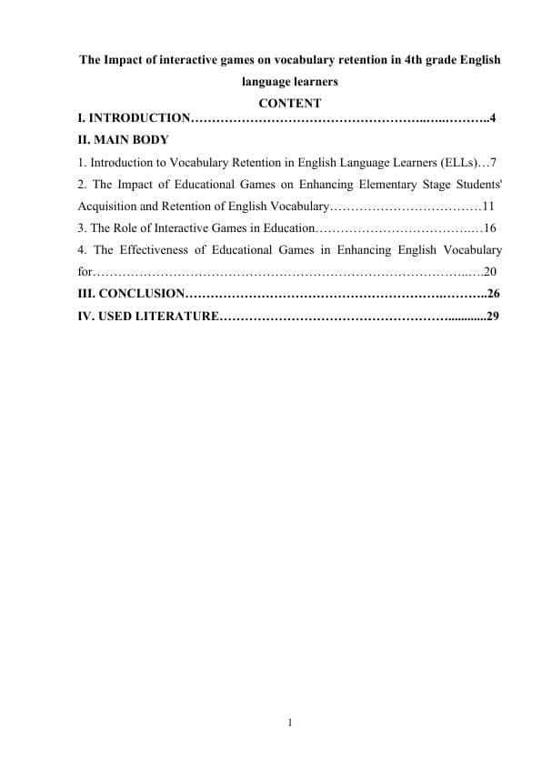 The Impact of interactive games on vocabulary retention in 4th grade English language learners
