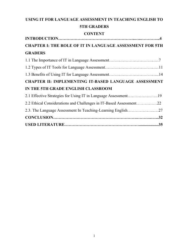 USING IT FOR LANGUAGE ASSESSMENT IN TEACHING ENGLISH TO 5TH GRADERS