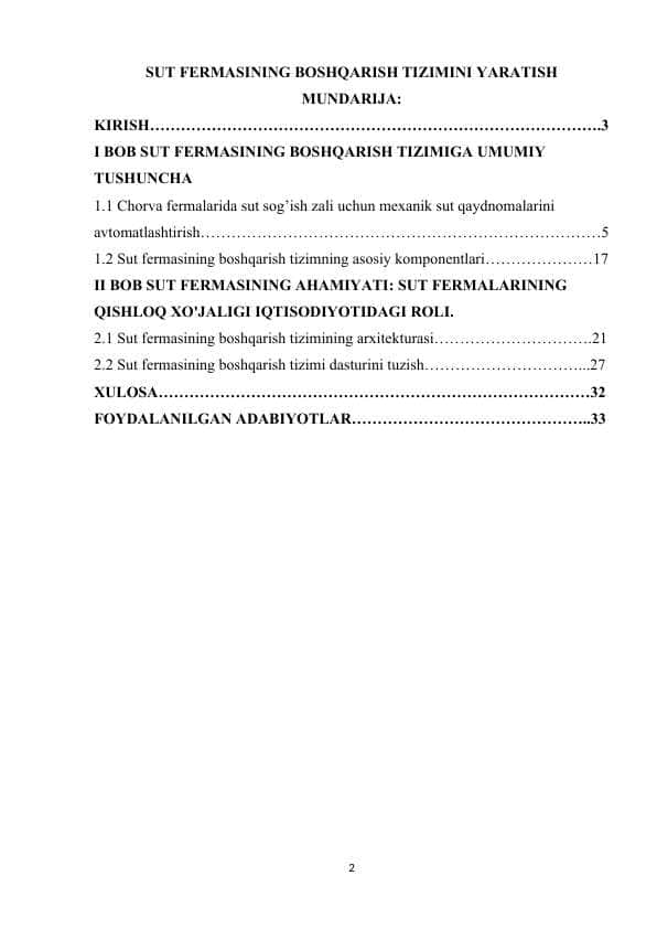 SUT FERMASINING BOSHQARISH TIZIMINI YARATISH