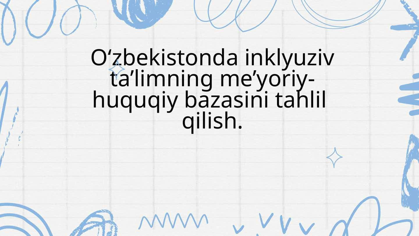 O‘zbekistonda inklyuziv ta’limning me’yoriy-huquqiy bazasini tahlil qilish