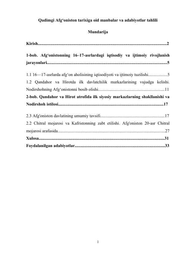 Qadimgi Afgʻoniston tarixiga oid manbalar va adabiyotlar tahlili