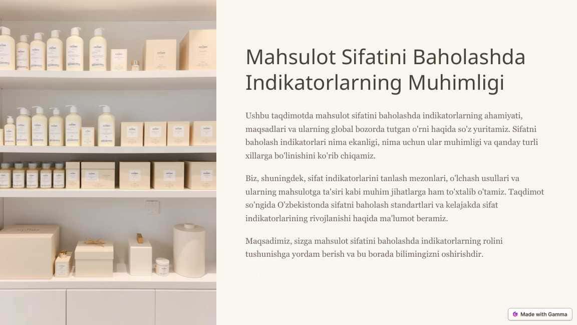 Mahsulot Sifatini Baholashda Indikatorlarning Muhimligi