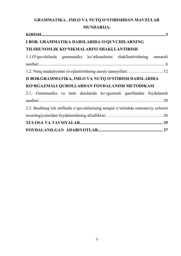 GRAMMATIKA , IMLO VA NUTQ O‘STIRISHDAN MAVZULAR