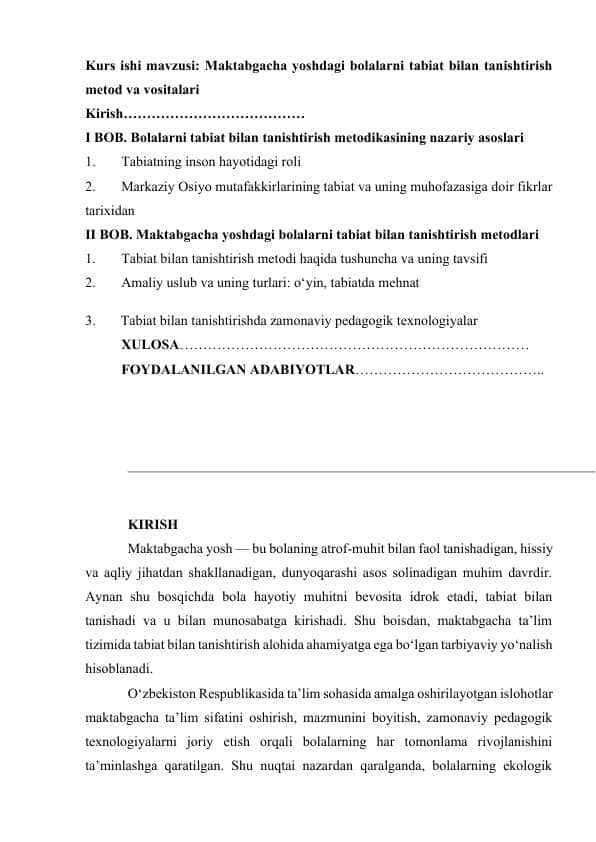 Maktabgacha yoshdagi bolalarni tabiat bilan tanishtirish metod va vositalari
