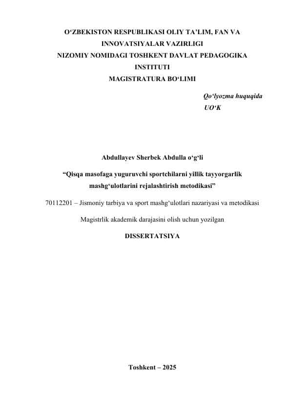 Qisqa masofaga yuguruvchi sportchilarni yillik tayyorgarlik mashg‘ulotlarini rejalashtirish metodikasi