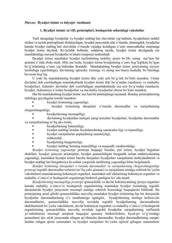 Byudjet tizimi va bdyujet tuzilmasi
