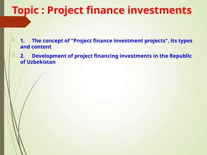 Project finance investments