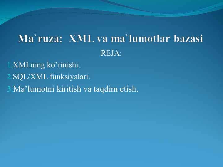 XML va ma`lumotlar bazasi