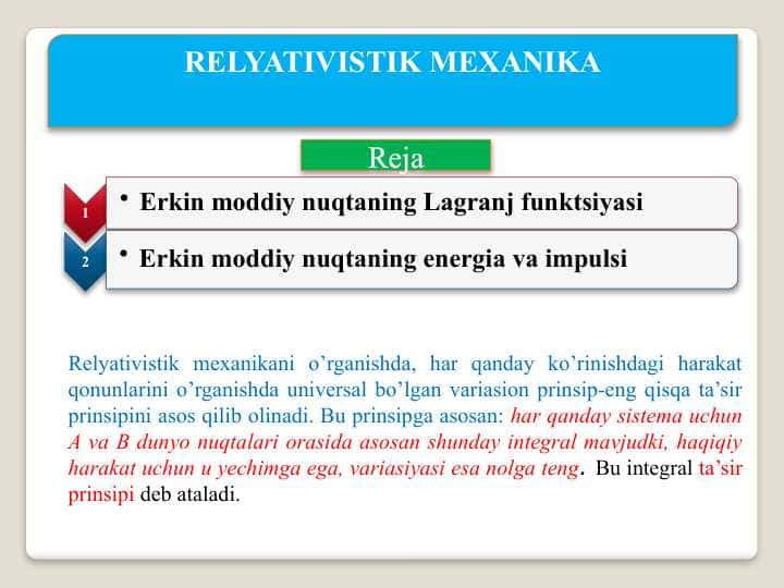 RELYATIVISTIK MEXANIKA