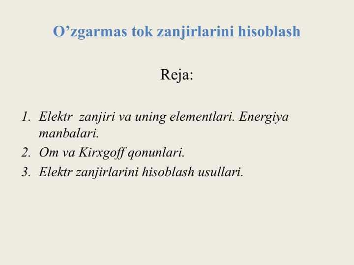 O’zgarmas tok zanjirlarini hisoblash