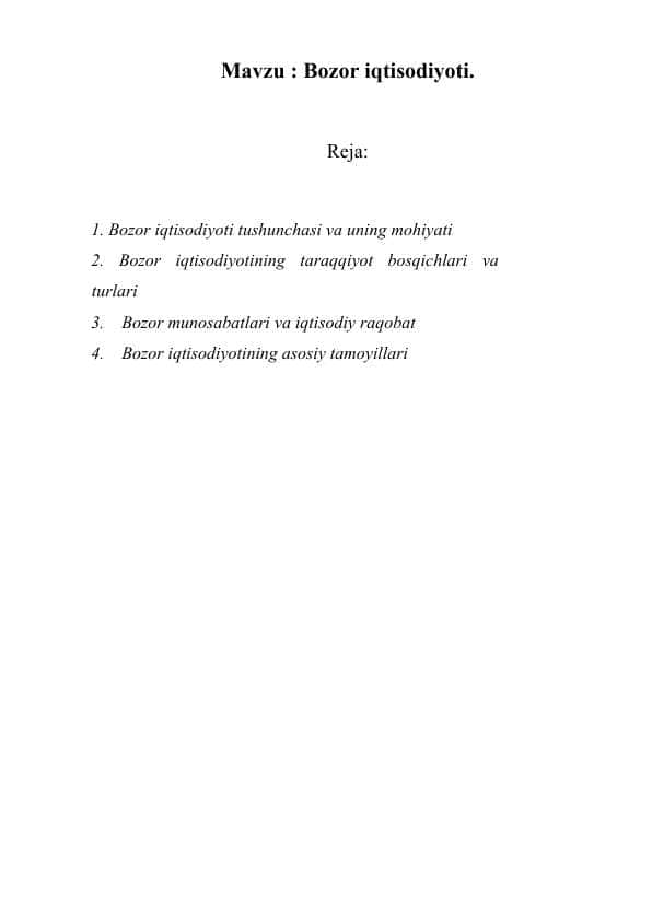 Bozor iqtisodiyoti.