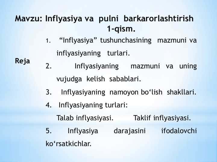 Inflyasiya va pulni barkarorlashtirish