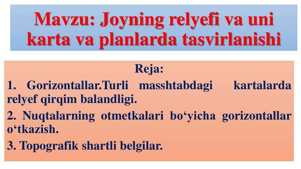 Joyning relyefi va uni karta va planlarda tasvirlanishi