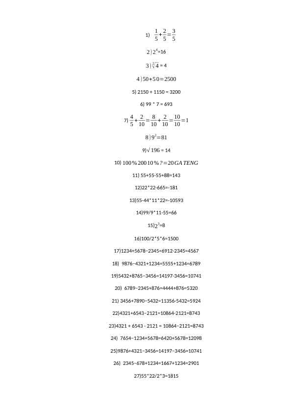 Matematikadan misollar javobi bilan