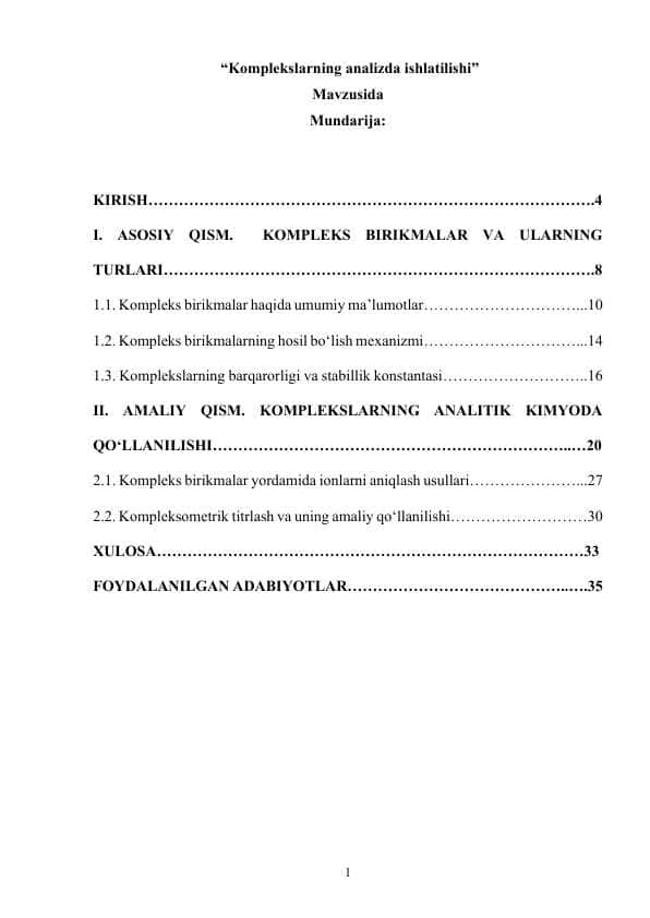 Komplekslarning analizda ishlatilishi