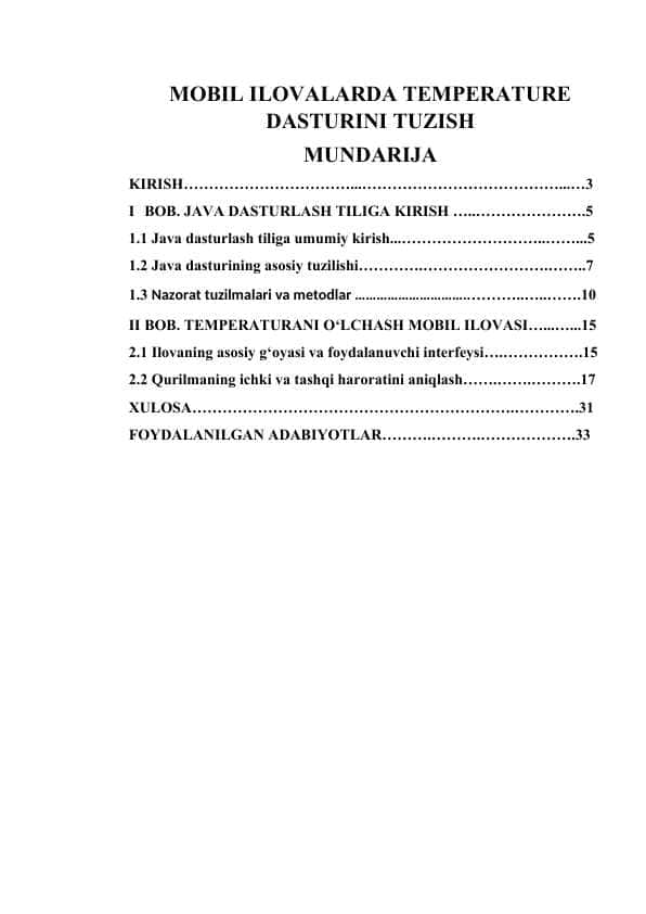 MOBIL ILOVALARDA TEMPERATURE DASTURINI TUZISH