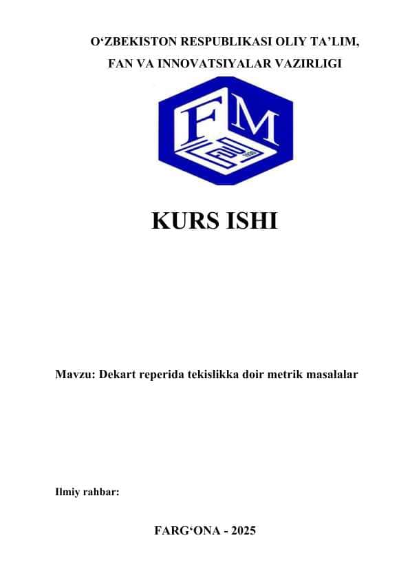 Dekart reperida tekislikka doir metrik masalalar