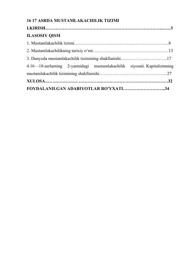 XVI - XVII ASRDA MUSTAMLAKACHILIK TIZIMI