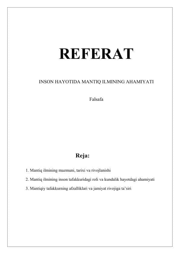 INSON HAYOTIDA MANTIQ ILMINING AHAMIYATI